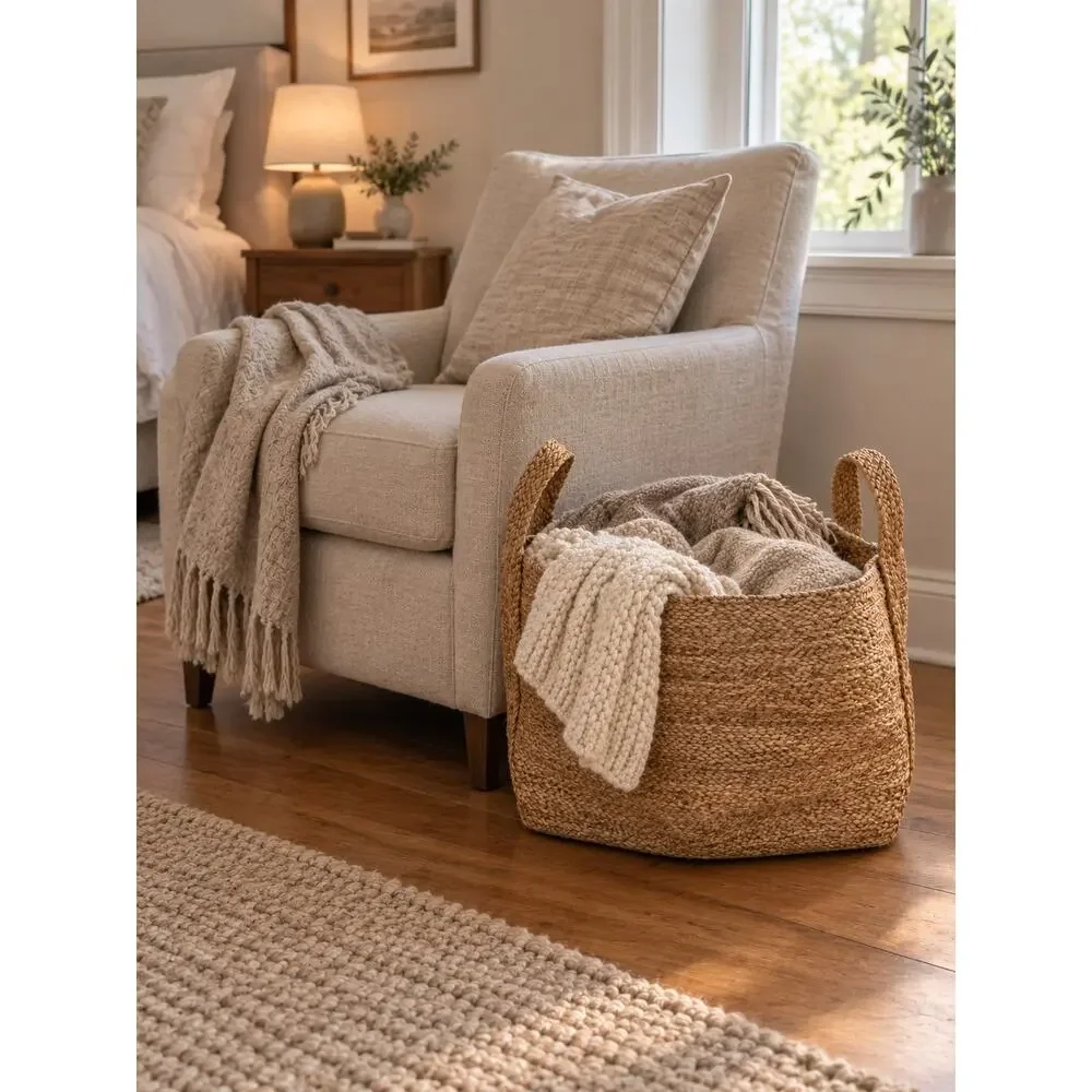 Brand-New Extra-Large Natural Jute Basket – 20” × 14”